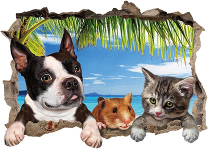 Sk7150 Chinese Sticker Cute Cartoon Animal 3D Wall Stickers for Boys and Girls Bedroom, Creative Cat, Dog and Hamster Background Wall Decoration, Self-Adhesive Mural Stickers