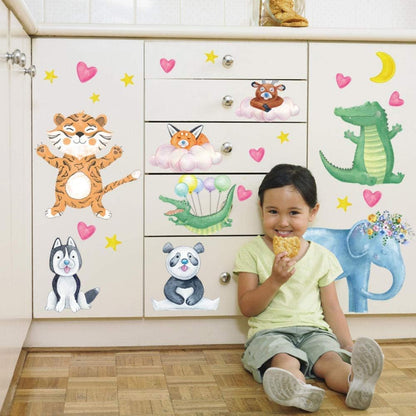 Cartoon Animal Living Room Children Kids Bedroom Nursery Kindergarten Removable Door Wall Stickers Poster Decal Decor Mural