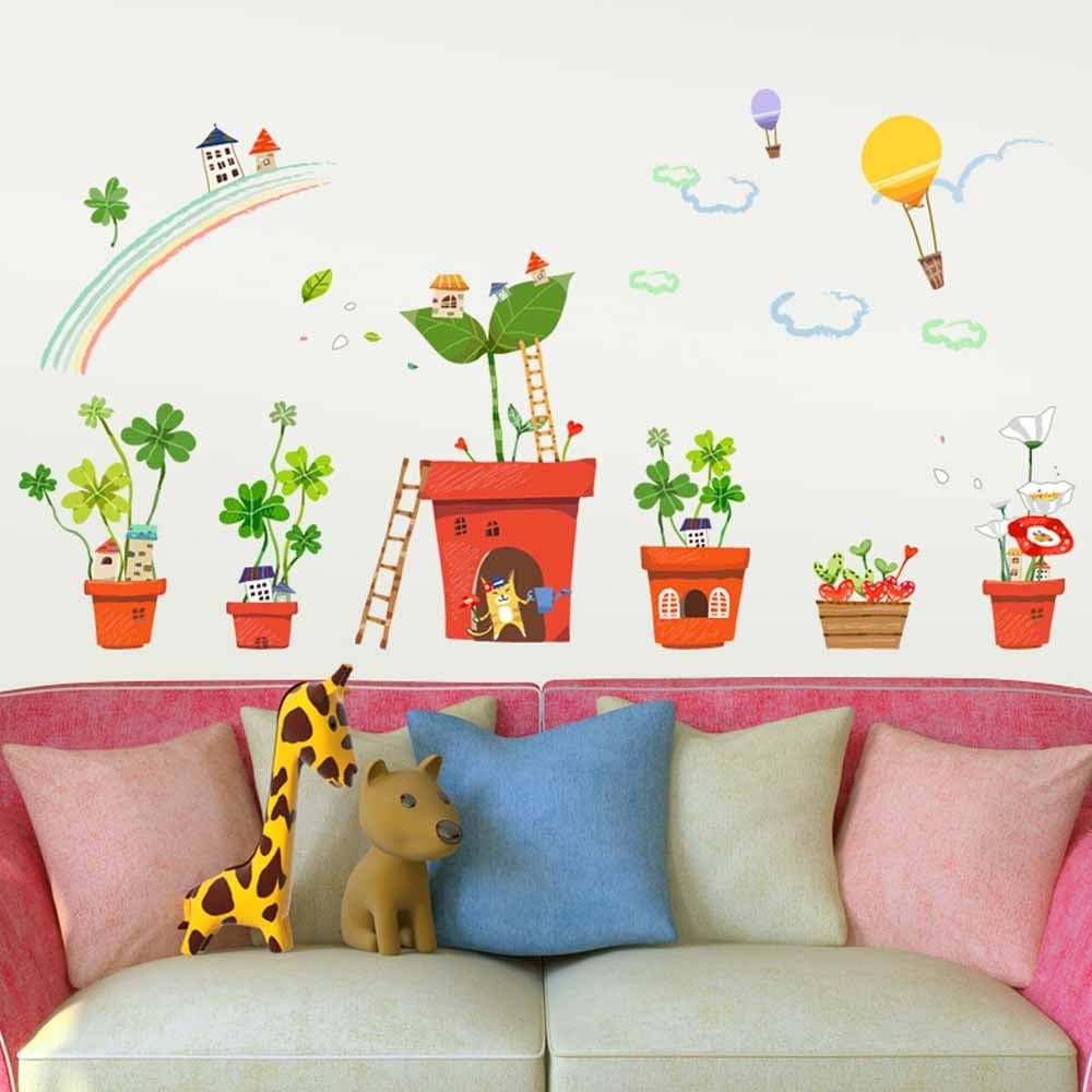 Wall stickers with butterfly, flower, and tree designs, featuring cartoon animals, for home decor,  size 50x70 xh7232