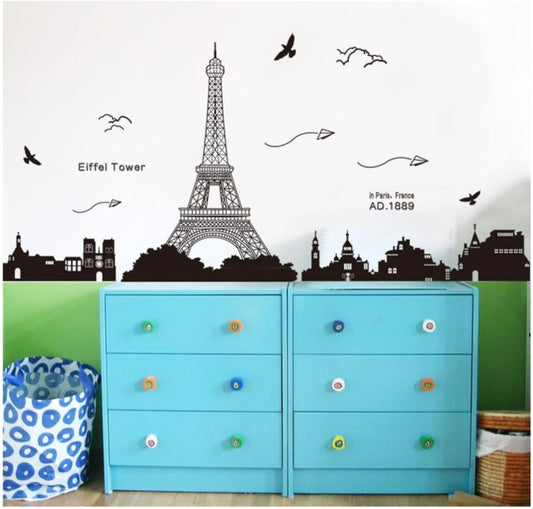 Paris Backdrop Paris Wall Art Eiffel Tower Photo Banner Background European City Landscape Black Tower Kite Building Wall Hanging Decor For Living Room Bedroom Decoration,27.55X72.8Inch