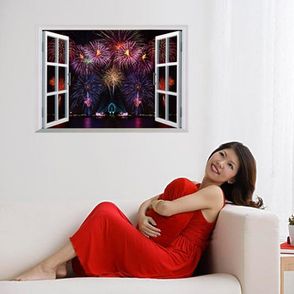 Sk7019 s Wall Stickers Watching Firework Through The Window Wall Decals Living Room Bedroom Wall Poster Mural