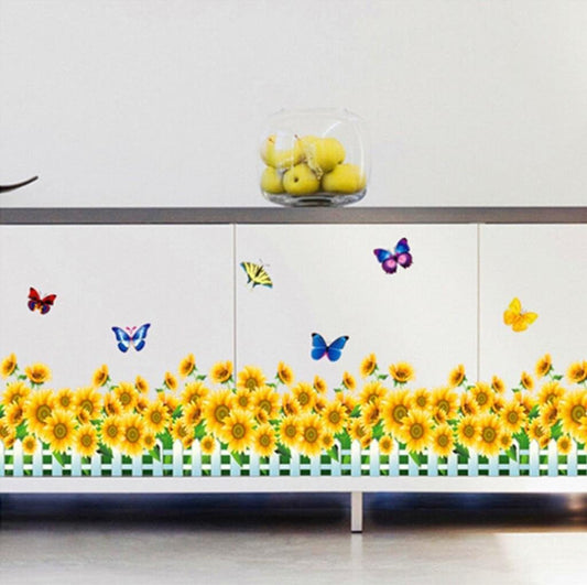 Ay7210 Yellow Gerbera Daisy Flowers Sunflowers with Colorful Butterflies Over Fences Decal for Boys Girls Room Decorations DIY Removable Wall Vinyl Wall Art Stickers by Kamay's