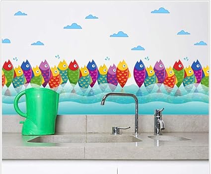 Sk7011 Cartoon Colorful Fish Classroom Children 'S Bedroom Skirting Decoration Wall Stickers Bedroom Living Room Wall Stickers