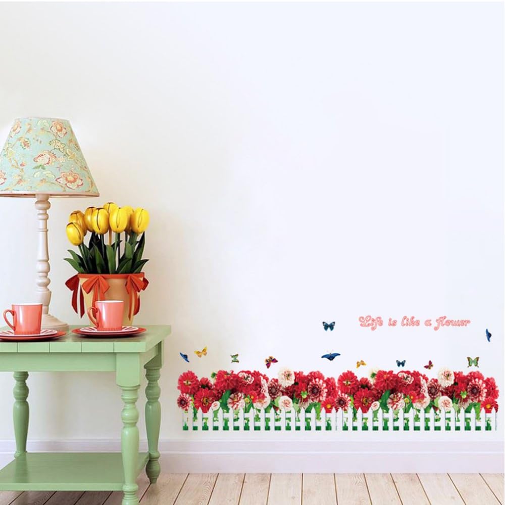 SAMHEZ SK7002 Red Roses Hedge Wall Sticker [50 x 70 cm]