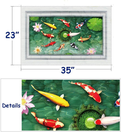 Home Find Fake Fishpond Decals High Definition Lotus Flowers Koi Fish Carps Wall Stickers Vinyl Murals for Bathroom Washroom Arts Peel and Stick Waterproof Floor Decoration 35 inches x 23 inches