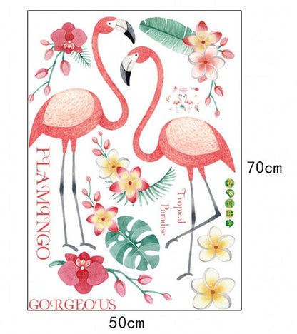 Funif Cute Flower and Flamingo Wall Stickers DIY Removable Animals Wall Decals Decorative Wall Mural Wallpaper for Bedroom Pink