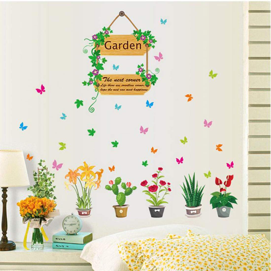 Sk7066 kuke Wall Stickers Colorful Flowers Plants Pattern Sofa Stairs Decorative Painting Transparent Film Stickers
