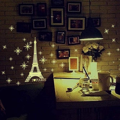 Night Lighting Eiffel Tower Vinyl Wall Decal PVC Home Sticker House Paper Painting Decoration Wallpaper Living Room Bedroom Kitchen Art Picture DIY Murals Kids Nursery Baby Decor