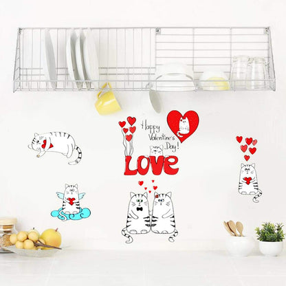 Cute Cartoon Cat Wall Stickers Cupboard Room Glass Windows Decals SK5002