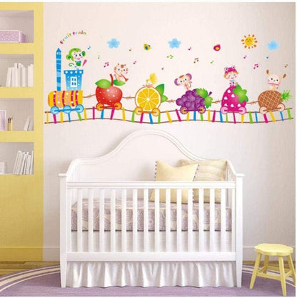 UYEDSR Wall Sticker Cartoon Fruit Train Wall Stickers for Kids room Children Bedroom Nursery Home Decoration Vinyl Removable Art Wall Decals 50 * 70cm