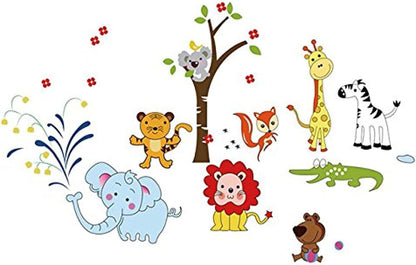 StickieArt Jungle Toons Animal Wall Stickers, Home Decoration DIY Removable Decals for Kids Nursery Bedroom Living Room