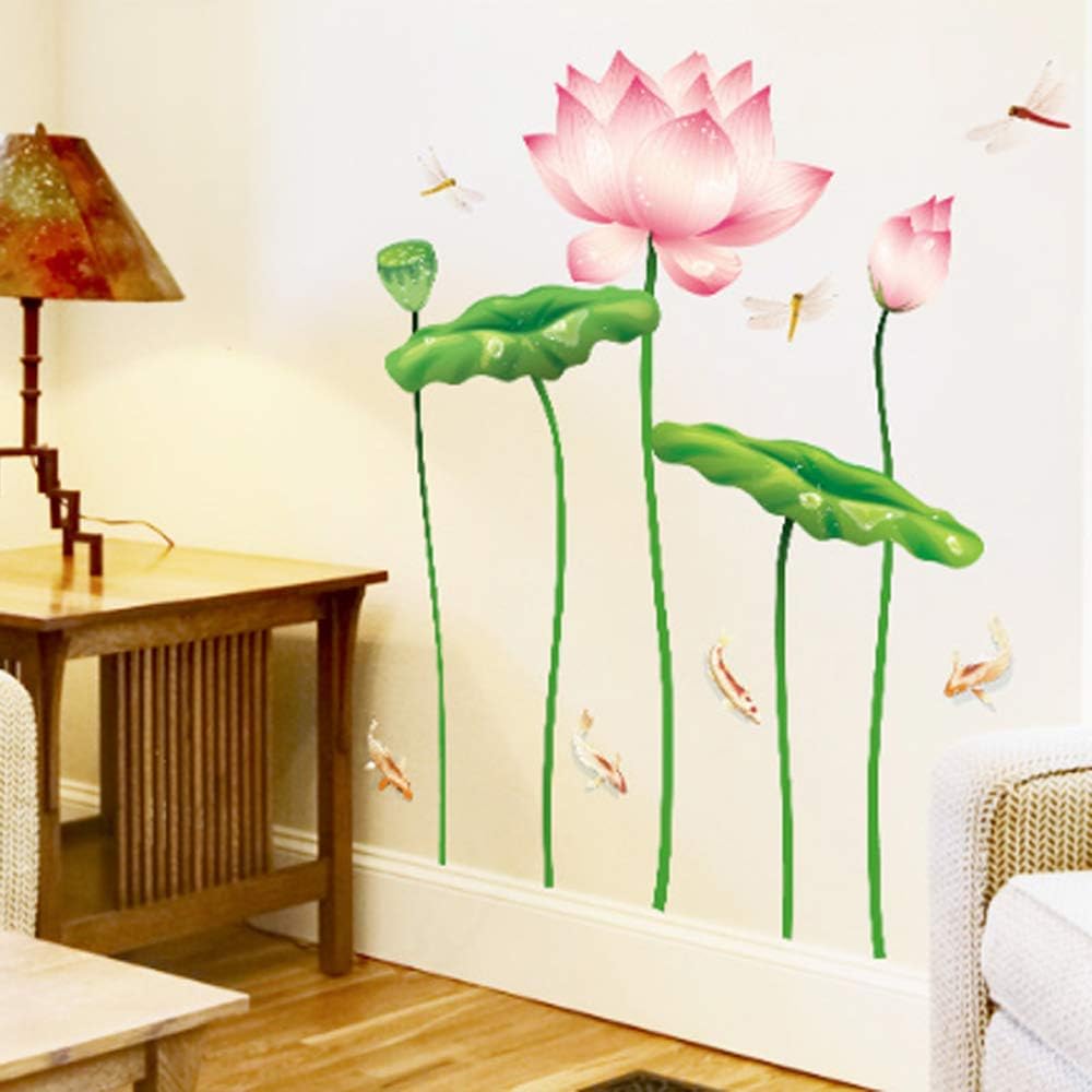 Lotus Flower Dragonfly Fish Wall Sticker ay997