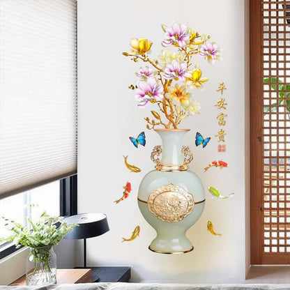 Flower  jojoz Wall Stickers, Embossed Vase Colored Flower Bedroom Wallpaper, Creative Self-Adhesive Waterproof Bedside Bedroom Background Aesthetic Decor Vase GS9589 Size: 60x90 cm