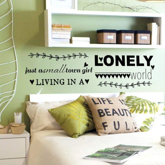 Olive Branch Wall Quotes English Saying"Just a small town girl living in a LONELY world" Heart Inspirational English sticker Lettering Vinyl Stickers for Bedroom