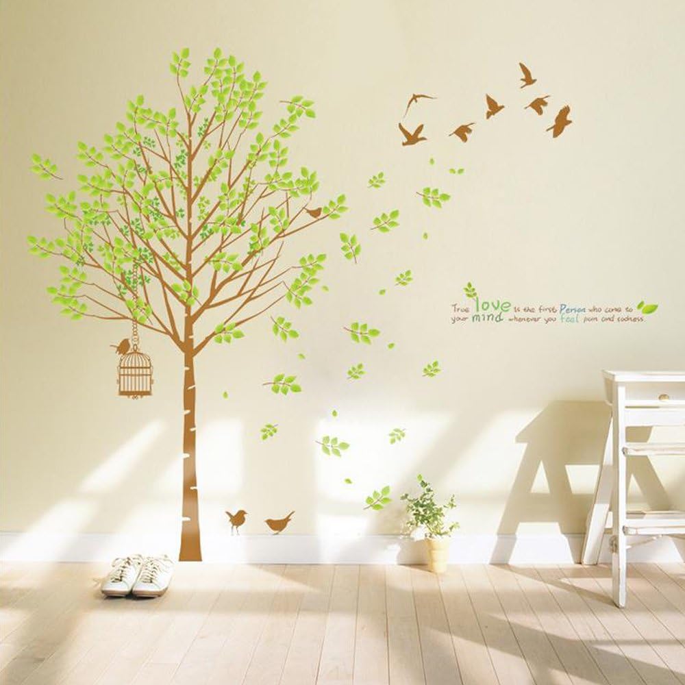 Am 9124 Large Bird Cage Wall Decal Home Removable PVC Murals Wallpaper for Girls Boys Nursery Bedroom Living Room Bathroom Kitchen Window Playroom Decor
