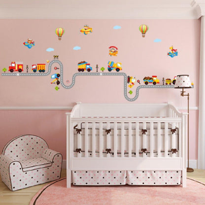 Cartoon Car Road Wall Stickers Removable Wall Decals Home Decor PVC Art Mural Baby Boys Girls Kids Bedroom Kitchen Decoration Wall Stickers Posters