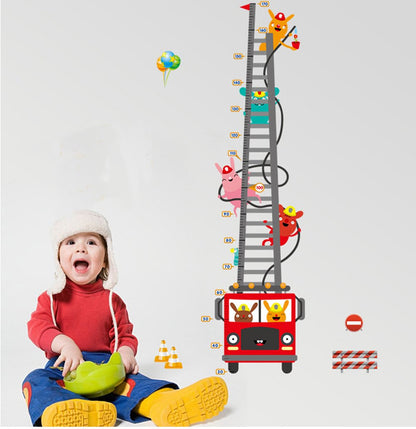MJ8020 Fire Truck Wall Sticker Removable Height Sticker Cartoon Wall Decals Home Decor for Kids Room