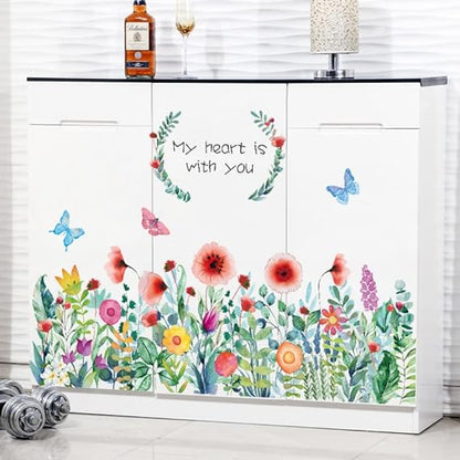 Ht94014 JAAMSO ROYALS Colourful Blooming Flower with Coloured Butterfly Wall Stickers for Living Room Flowers, Floral Wall Stickers, Flower Sticker, Nature Wall Stickers (90 CM X 60 CM)