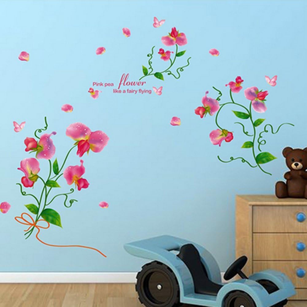 Flipkart SmartBuy 152 cm Wall Stickers Pink Pea Flower for Study Room Self Adhesive Sticker
