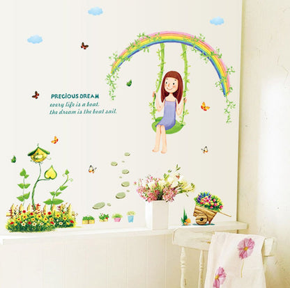 XLs7083 Swing Girl Wall Stickers For Bedroom Living Room Home Decor Pvc Removable