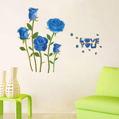 Sk6008 Blue Rose Flower Wall Stickers with Phnom Penh, Vinyl Waterproof Flower Wall Decals for Living Room, Bedroom, Office