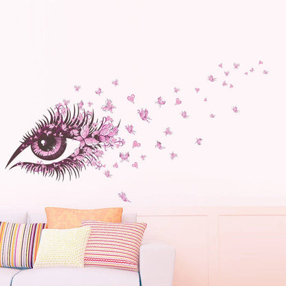 Zy066 BIBITIME Beautiful Butterflies Wall Art Long Eyelashes Eye Vinyl Sticker for Bedroom Heart Decor Couple Lovers Living Room