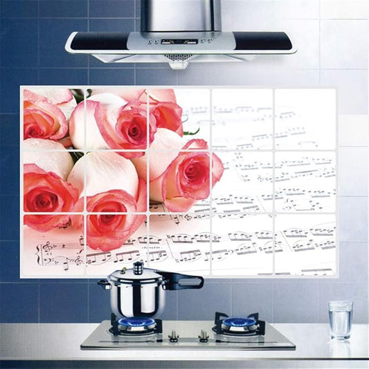 BIBITIME Kitchen Oil Proof Decor Sticker Wall Decal Vinyl Sticker peel and stick Home Art PVC Murals for Restaurant Baker Shop Store Tile Wall