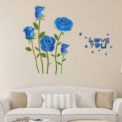 Sk6008 Blue Rose Flower Wall Stickers with Phnom Penh, Vinyl Waterproof Flower Wall Decals for Living Room, Bedroom, Office