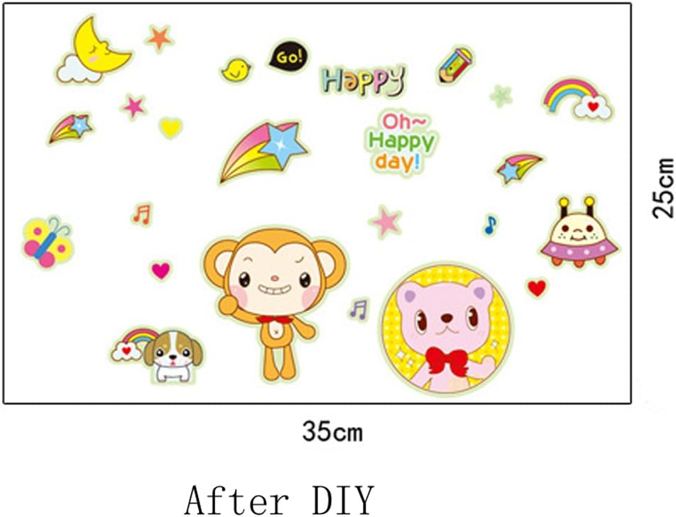 Cortina 25 cm Night Cartoon Radium Theme Vinly Wall Stickers Multi Color Glow in the Dark Sticker