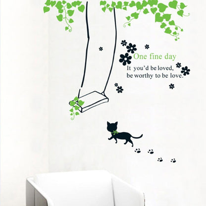 DM570067 Top of top store Removable Wall Stickers Home Decor Butterfly Flowers Trees Cartoon Animals Wall Decals for Bedroom Kitchen Kids Room (Swing Cat)