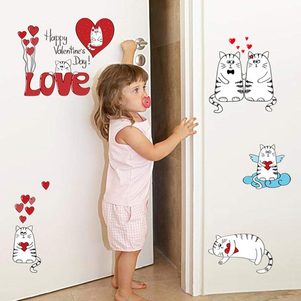 Cute Cartoon Cat Wall Stickers Cupboard Room Glass Windows Decals SK5002