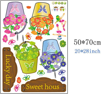 Precioso jardín macetas maceta hojas mariposas pequeñas flores para pared casa papel adhesivo extraíble Living comedor wall sticker