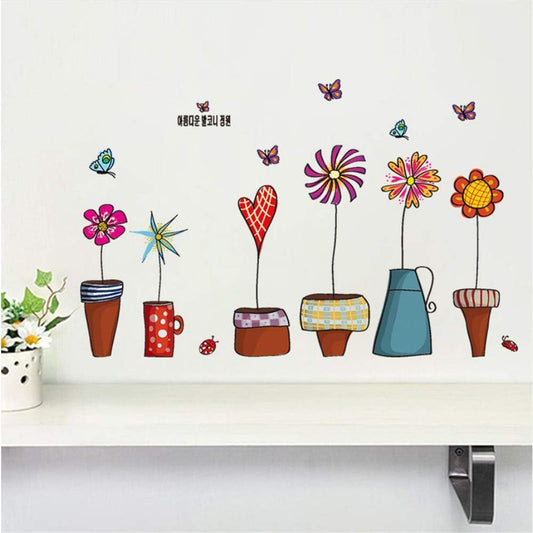 DLX947 Creative Colorful Butterfly Flower Pots Wall Stickers Children's Drawing for Kids Room DIY Removable Kids Bedroom