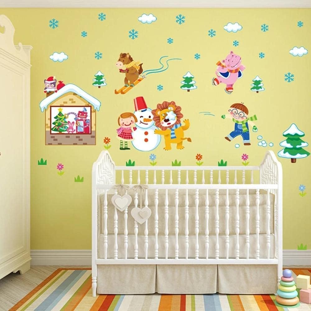 Winter Snow Animals Skiing Children Snowman Wall Stickers Kids Room Bedroom Kindergarten Removable Kids Playing Game Stickers