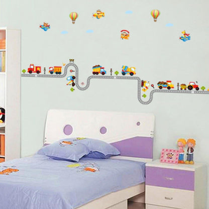 Cartoon Car Road Wall Stickers Removable Wall Decals Home Decor PVC Art Mural Baby Boys Girls Kids Bedroom Kitchen Decoration Wall Stickers Posters
