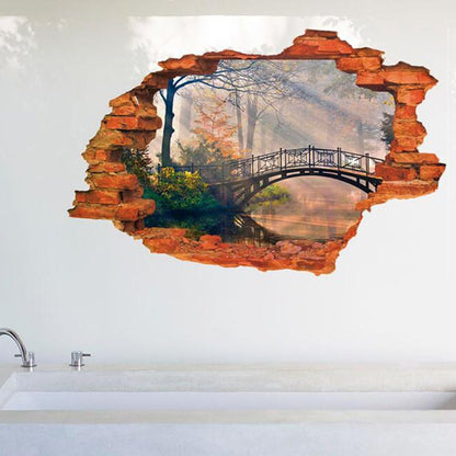 RANDWICK Broken Wall Bridge Scenery Pattern Room Decor 3D Wall Sticker Decal MJ8024gw