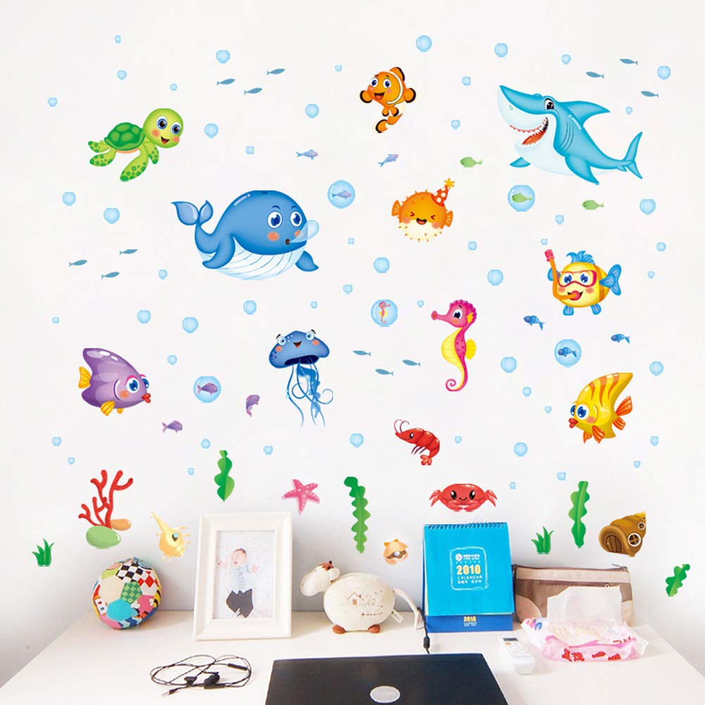 XL7206  Wall Sticker Underwater Ocean Fish Seaweed Removable Wall Decal, Children Kids Baby Home Room Nursery DIY Decorative Adhesive Art Wall Mural
