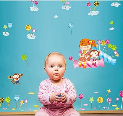 BEST OF BEST Cartoon Lollipop Girl Monkey Wall Sticker Home Decal Removable PVC Murals Wallpaper Girls Boys Kids Baby Nursery Bedroom Living Room Bathroom Kitchen Window Playroom Decor