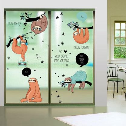 Winhappyhome Sloth Wall Art Stickers for Bedroom Living Room Coffee Shop Removable Decor Decals