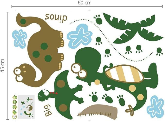 Walplus 50x70 cm Wall Stickers Large Cute Dinosaur Mural Vinyl Home Decoration DIY Décor Wallpaper Children Kids Room Gift, Multi-ColourAy7008 size45x60