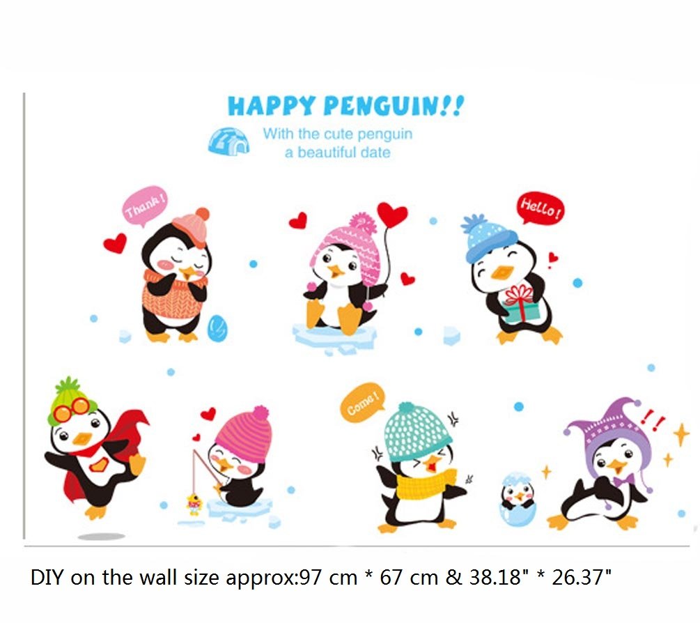 XH1059c BIBITIME Kindergarten Classroom Nursery Cartoon Saying Quotes Happy Penguin Wall Decals Stickers Bedroom Kids Room Decor,DIY