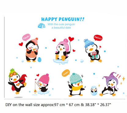 XH1059c BIBITIME Kindergarten Classroom Nursery Cartoon Saying Quotes Happy Penguin Wall Decals Stickers Bedroom Kids Room Decor,DIY