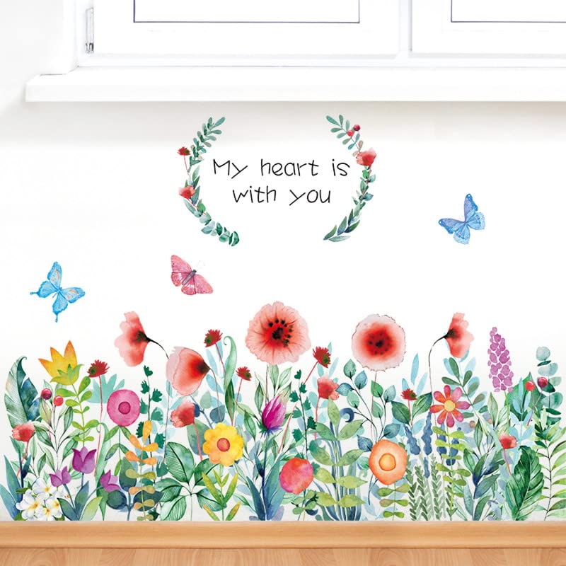 JAAMSO ROYALS Colourful Blooming Flower with Coloured Butterfly Wall Stickers for Living Room Flowers, Floral Wall Stickers, Flower Sticker, Nature Wall Stickers (90 CM X 60 CM)