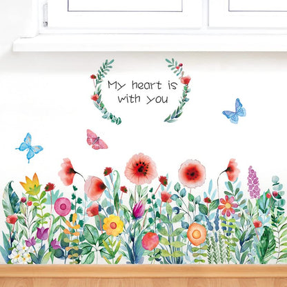 JAAMSO ROYALS Colourful Blooming Flower with Coloured Butterfly Wall Stickers for Living Room Flowers, Floral Wall Stickers, Flower Sticker, Nature Wall Stickers (90 CM X 60 CM)