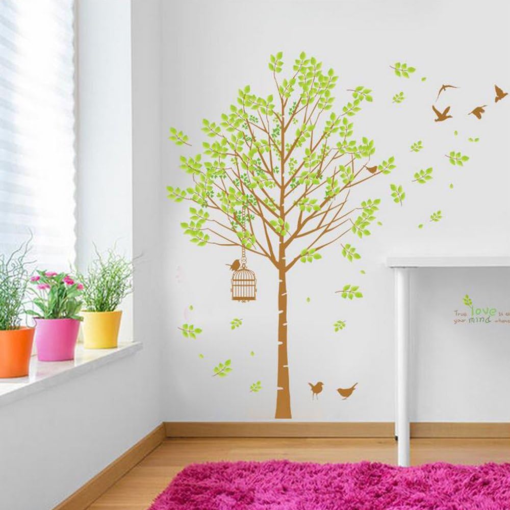 Am 9124 Large Bird Cage Wall Decal Home Removable PVC Murals Wallpaper for Girls Boys Nursery Bedroom Living Room Bathroom Kitchen Window Playroom Decor