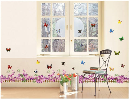 XY8068 Unique vinyl wall stickers for rooms, murals, decals, tattoos, transfers for skirting boards with delicate butterflies and purple flowers designs by VAGA