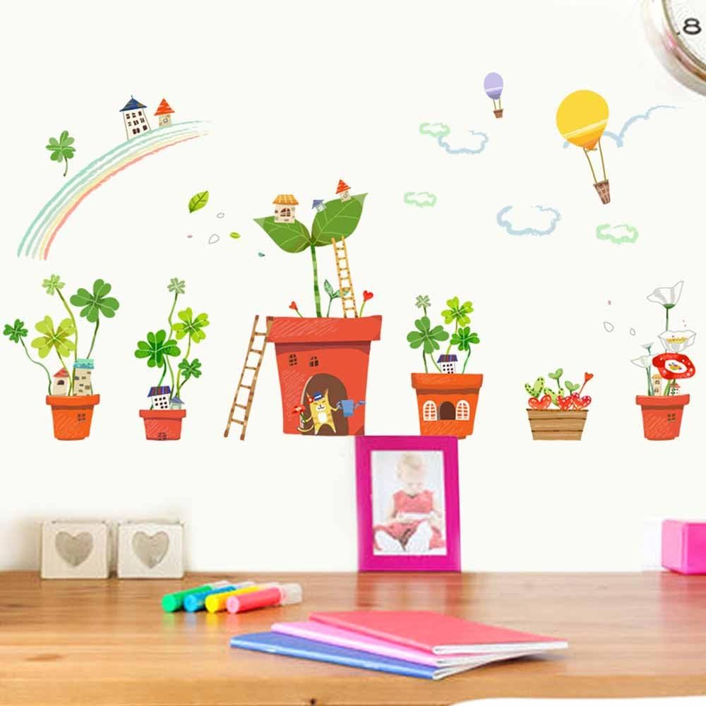 Wall stickers with butterfly, flower, and tree designs, featuring cartoon animals, for home decor,  size 50x70 xh7232