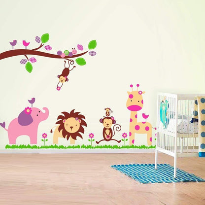 Walplus Wall Stickers Nursery "Huge Elephant Animal Lion Giraffe Monkey" Mural Vinyl Home Decoration DIY Décor Wallpaper Children Kids Room Gift, Multi-Colour