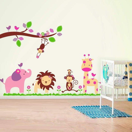 Walplus Wall Stickers Nursery "Huge Elephant Animal Lion Giraffe Monkey" Mural Vinyl Home Decoration DIY Décor Wallpaper Children Kids Room Gift, Multi-Colour