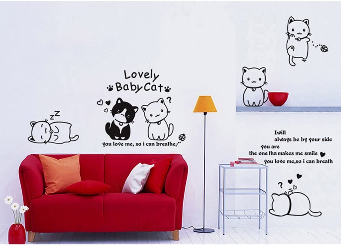 WALL STICKER LOVELY BABY CAT KUCING LOVE BLACK AY9048 WALL STICKER
